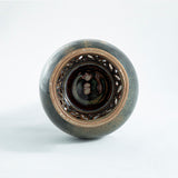 Flower Vase with Takatori Kiyu Pierced Carved High Base and Handle