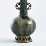 Flower Vase with Takatori Kiyu Pierced Carved High Base and Handle