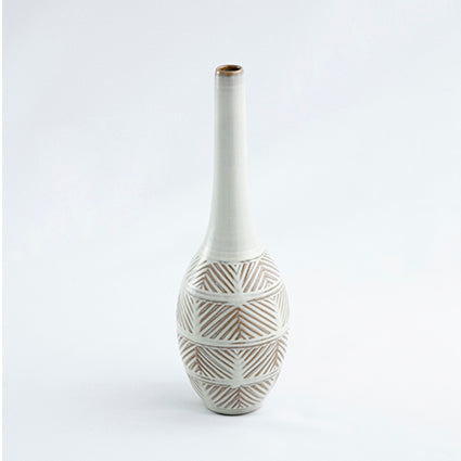 Flower Vase Takatori White Glaze Line Crane Neck Style